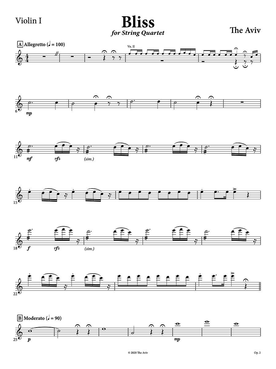 Bliss, Violin I, page 1